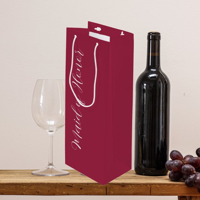 Wine Red Stylised Script Maid of Honour Wine Gift Bag (In Situ)