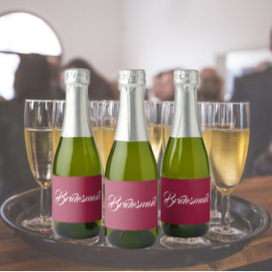 Wine Red Stylised Script Wedding Bridesmaid Sparkling Wine Label