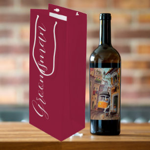 Wine Red Stylised Script Wedding Groomsman Wine Gift Bag