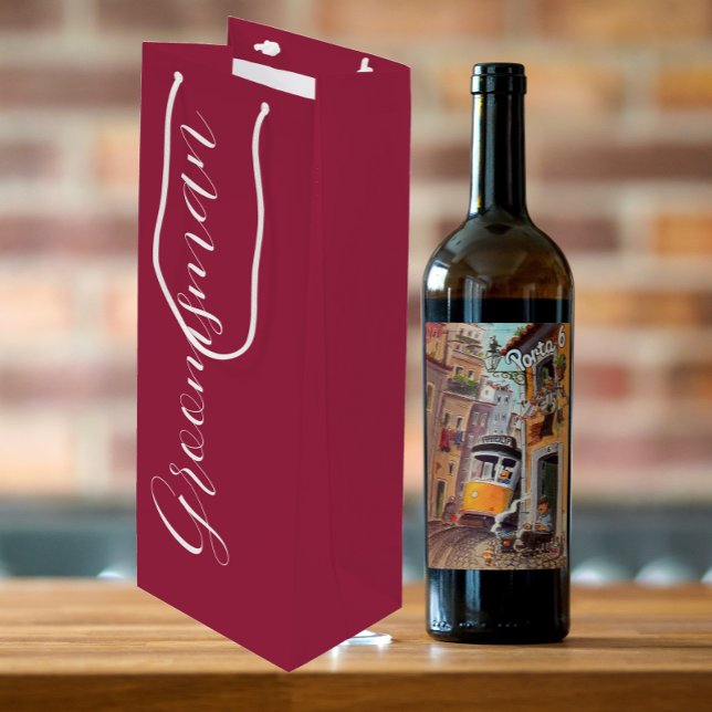 Wine Red Stylised Script Wedding Groomsman Wine Gift Bag (In Situ)