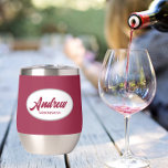 Wine Red Stylised Wedding Groomsman Name<br><div class="desc">Gift your wedding groomsman with this trendy and personalised, stainless steel wine tumbler with his name in stylised script inside a white, oval design. Background colour and script is a wine red. Perfect for a bachelor party as well! Personalise your wine tumbler by editing and replacing name with desired name....</div>