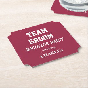 Wine Red Team Groom Bachelor Party Paper Coaster