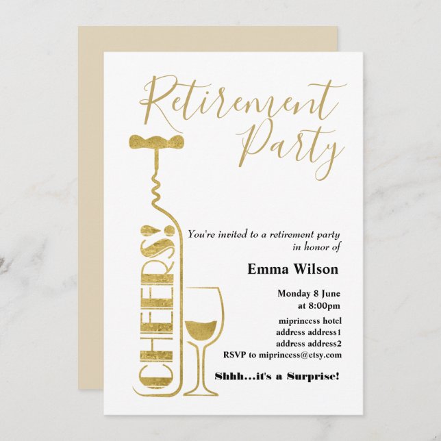 wine, retirement invitation (Front/Back)