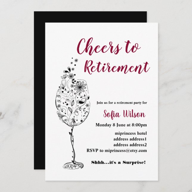 Wine retirement party invitation (Front/Back)