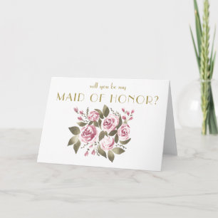 Wine Rose Bouquet Will You Be My Maid of Honour Invitation