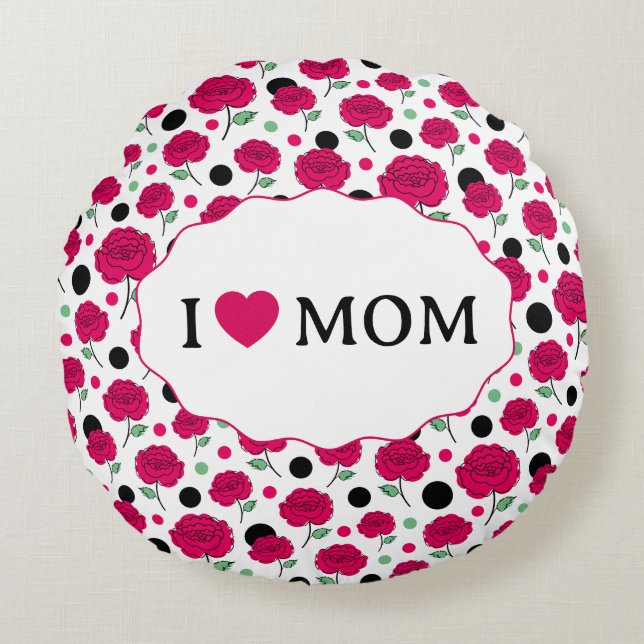 Wine Rose Green Polka Dot Graphic Pattern Modern   Round Cushion (Front)