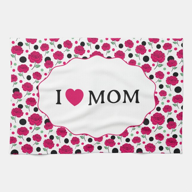 Wine Rose Green Polka Dot Graphic Pattern Modern   Tea Towel (Horizontal)