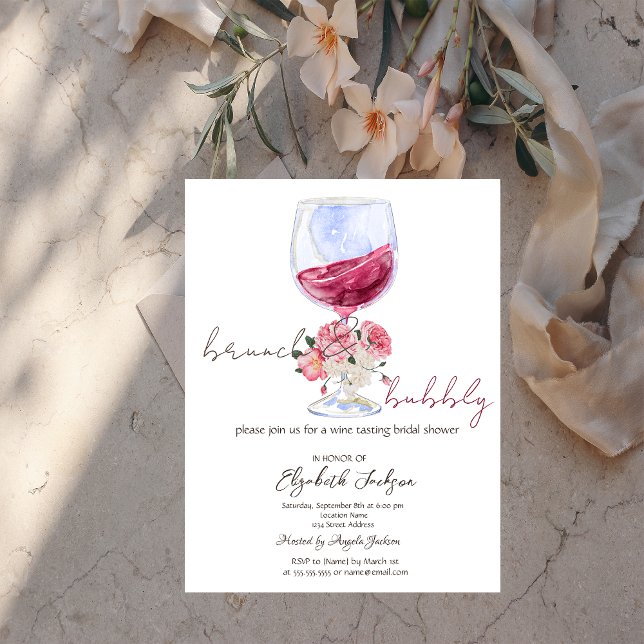 Wine Roses Glitter Drips Brunch Bubble Invitation (Creator Uploaded)