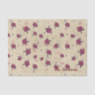 Wine roses pattern Red Brown Vintage Family name Tissue Paper