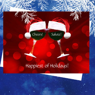 Wine Salute Cheers Happiest of Holidays Card