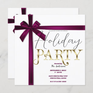 Wine Satin Ribbon Bow Christmas Holiday Party Invitation