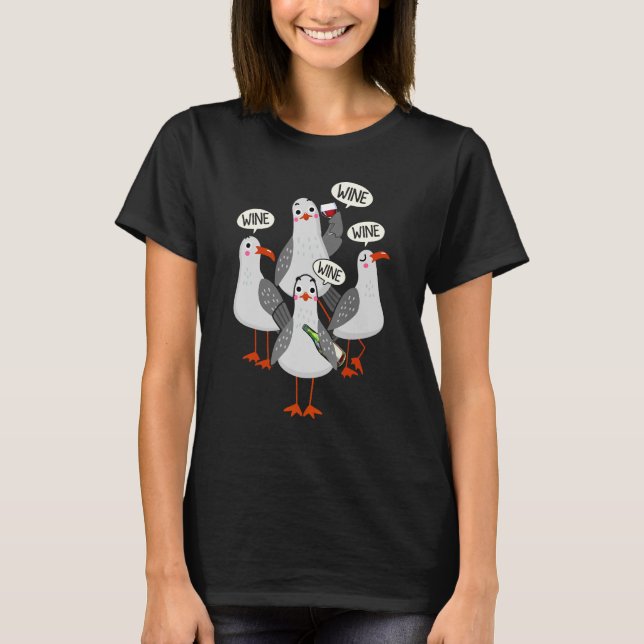 Wine  Seagull Retro Drinking Tasting Wine Enthusia T-Shirt (Front)