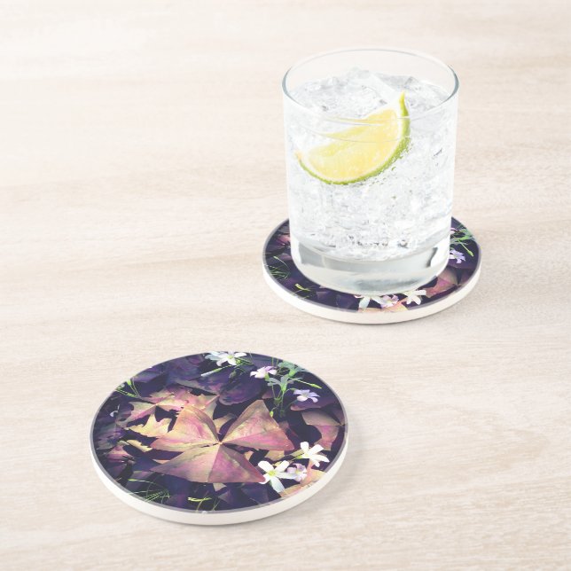 Wine Shamrock Plant Ceramic Coaster (Side)