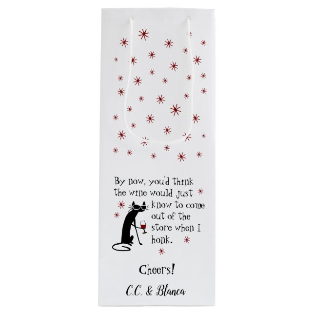 Wine Should Know Funny Quote with Cat Wine Gift Bag (Front)