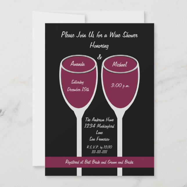 Wine Shower or Bridal Shower Invitation, Red Wine Invitation (Front)