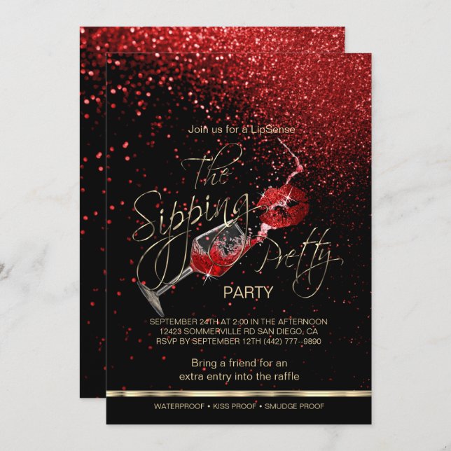 Wine Sipping and Lips Lipsense Party Invitation (Front/Back)