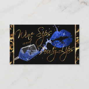 Wine Sips and Pouty Lips - Blue Business Card