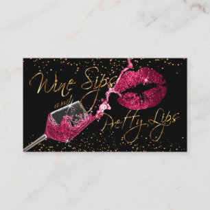 Wine Sips and Pretty Lips - Dark Pink Business Card