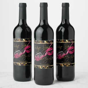 Wine Sips 🍷 and Pretty Lips - Dark Pink - Marble Wine Label