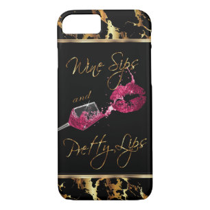Wine Sips and Pretty Lips - Pink iPhone 8/7 Case