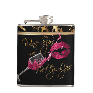 Wine Sips and Pretty Pink Lips Hip Flask
