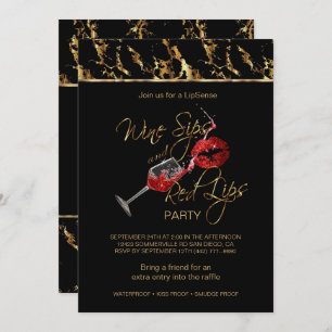 Wine Sips and Red Lips Lipsense Party Invitation