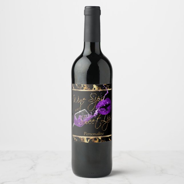 Wine Sips 🍷 and Sweet Lips -  Purple - Marble Label (Front)