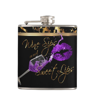 Wine Sips and Sweet Purple Lips Hip Flask