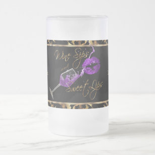 Wine Sips and Sweet Purple Lips - Marble Frosted Glass Beer Mug