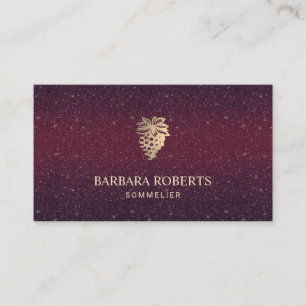 Wine Sommelier Gold Grapes Logo Burgundy Glitter Business Card