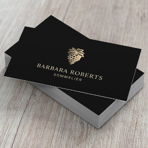 Wine Sommelier Gold Grapes Logo Plain Black Business Card