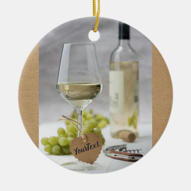 Wine Sommelier Vine Lover Bottle Grape Design Ceramic Ornament (Front)