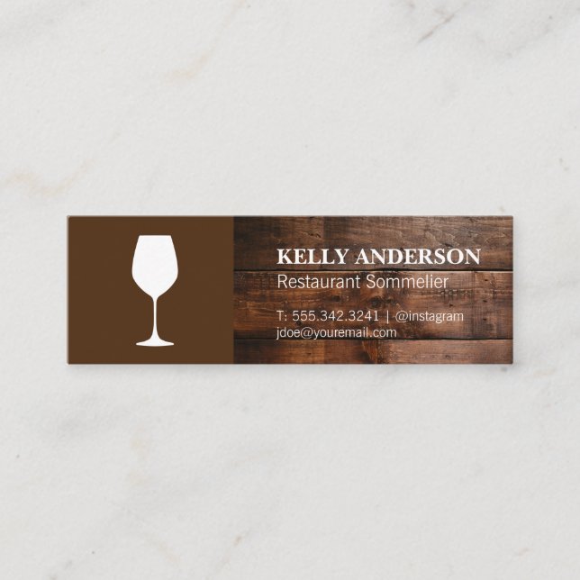 Wine Sommelier | Wood Mini Business Card (Front)