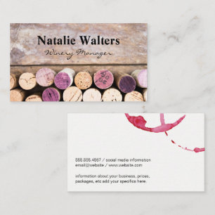 Wine Stain   Corks on Wooden Table Business Card