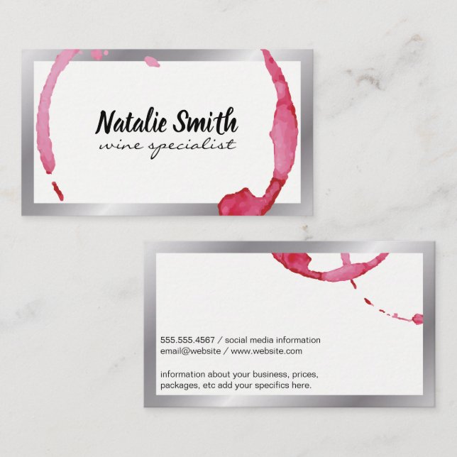 Wine Stain Silver Border Business Card (Front/Back)
