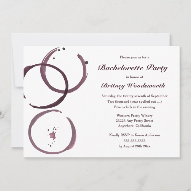 Wine Stain Vineyard Bachelorette Party Invitations (Front)