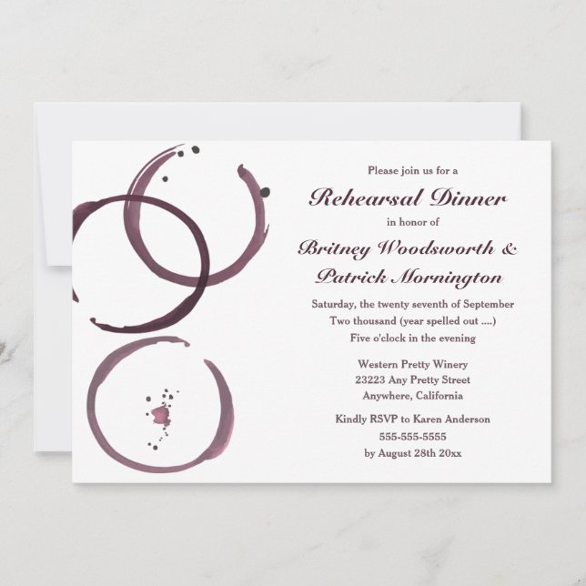 Wine Stain Vineyard Rehearsal Dinner Invitations (Front)