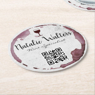 Wine Stain (wine glass) QR Code Round Paper Coaster