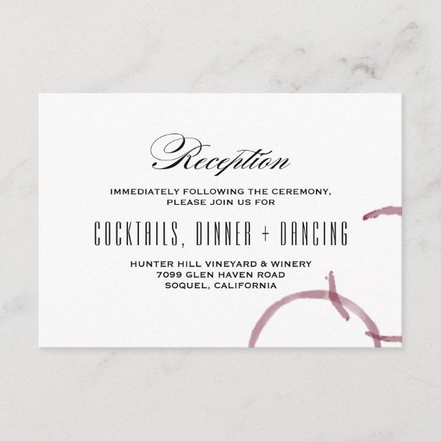 Wine Stains Winery Vineyard Wedding Reception Card (Front)