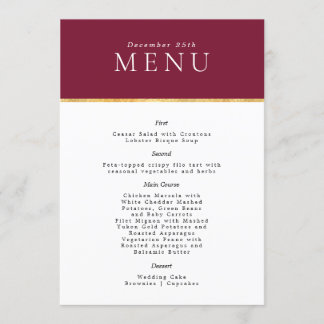 Wine Stylish Gold foil Wedding modern Menu 