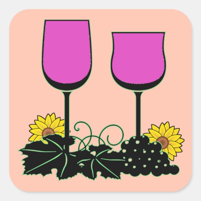 Wine & Sunflowers Square Sticker (Front)