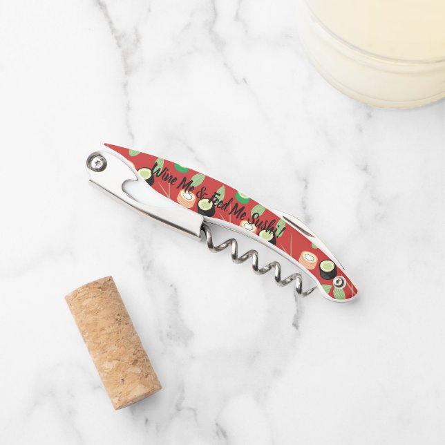 Wine & Sushi Red Custom Name Corkscrew (Front)