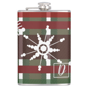 Wine Sweater Plaid Initial Snowflake Christmas Hip Flask