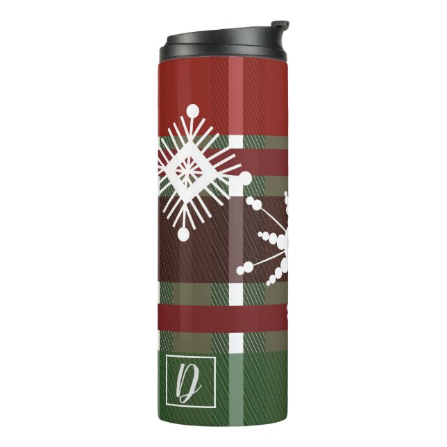Wine Sweater Plaid Initial Snowflake Christmas Thermal Tumbler (Rotated Left)