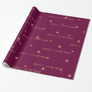 Wine & Tan Merry Christmas Star Gift Wrap