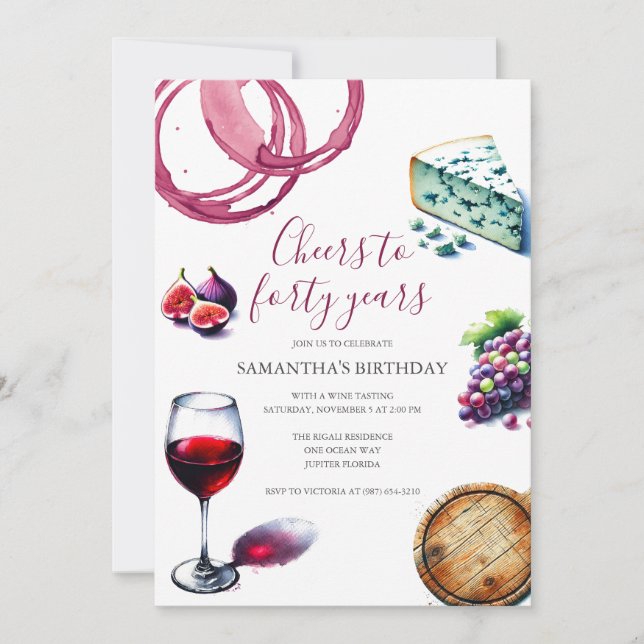 Wine Tasting 40th Birthday Invite (Front)