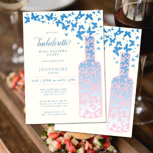 Wine Tasting Bachelorette Party Butterflies Blue Invitation
