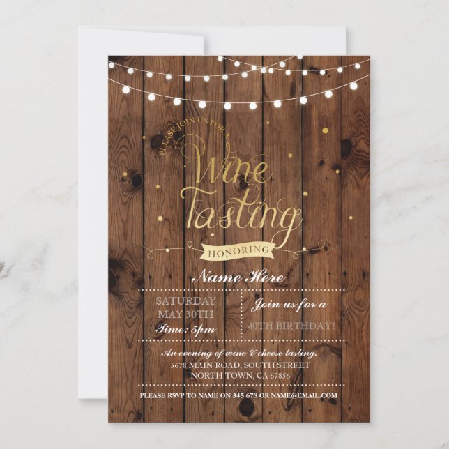 Wine Tasting Birthday Party Wood ANY AGE Invite (Front)