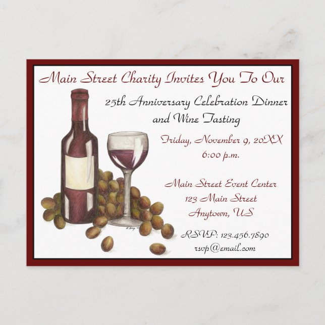 Wine Tasting Cocktail Party Grapes Bottle Glass Invitation Postcard (Front)