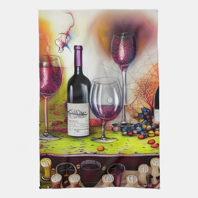 Wine Tasting Colourful Digital Art  Tea Towel (Vertical)
